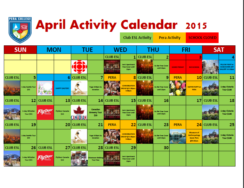 pera acitivity calendar